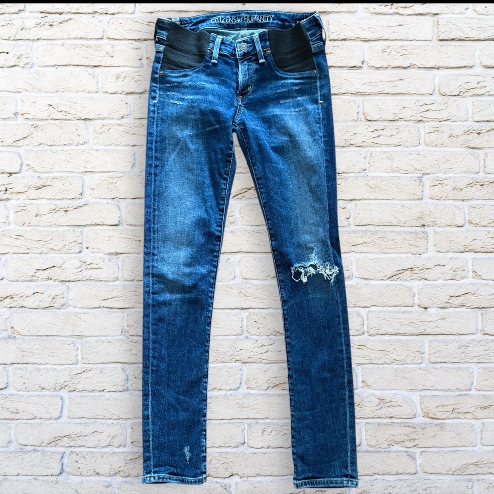 Citizens Of Humanity Blue Skinny Jeans with Black Waist Panels